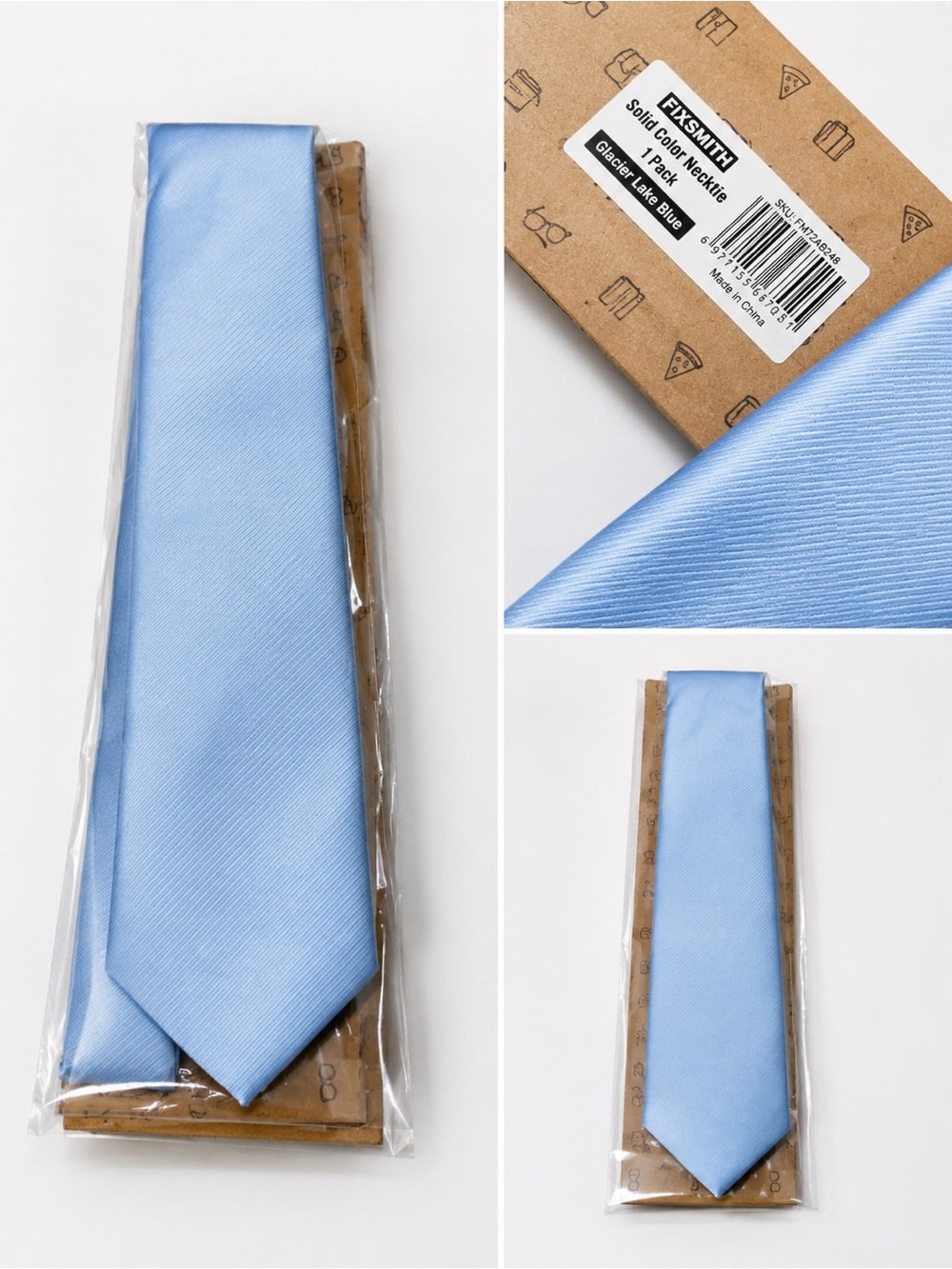 Set of 6 Fixsmith Solid Color Ties - Glacier Lake Blue